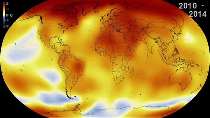 Mapa de la NASA que muestra los resultados del calentamiento global