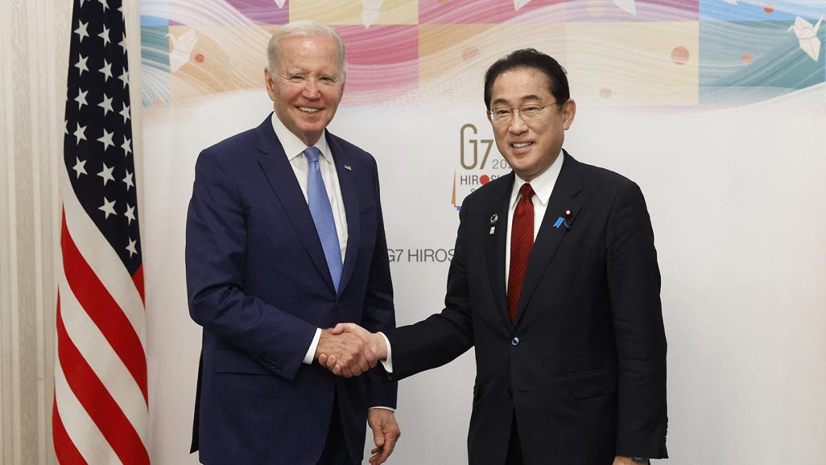 Joe Biden y el resto de los mandatarios fueron recibidos por el primer ministro japons Fumio Kishida Foto AFP