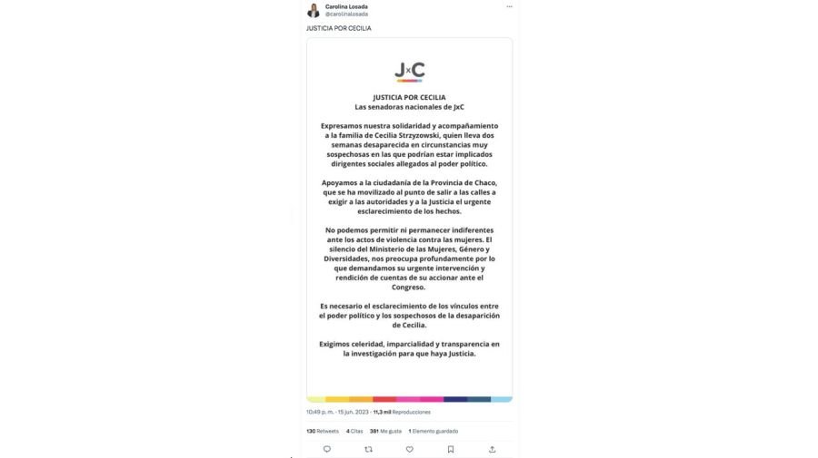 La oposición pide a Mazzina que dé explicaciones en el Congreso por la desaparición de Cecilia Strzyzowski