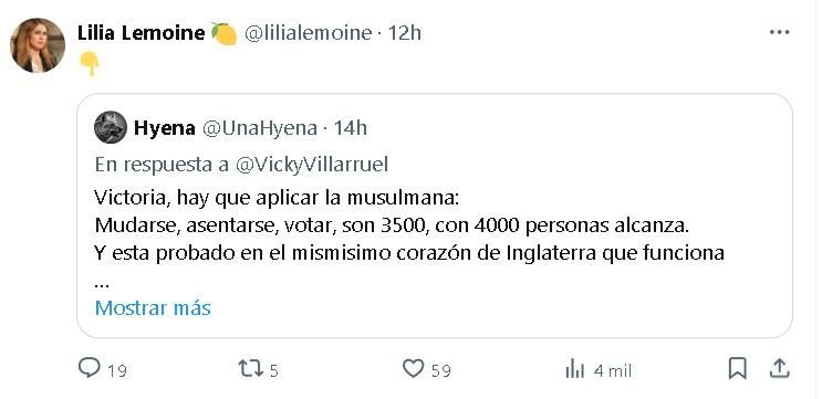 Tweet Lilia Lemoine por Malvinas