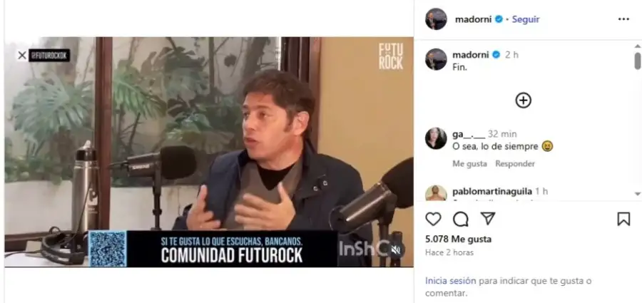 Manuel Adorni compartiendo un video falso de Axel Kicillof