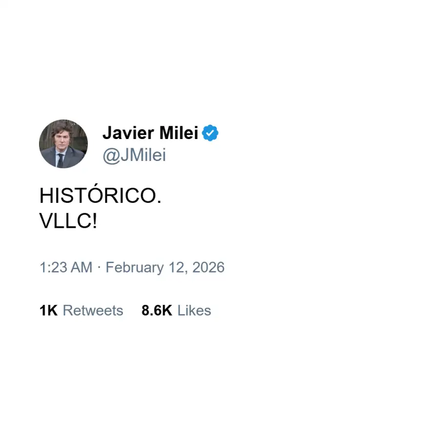 Posteo de Javier Milei celebrando la aprobación de la reforma laboral en Senadores