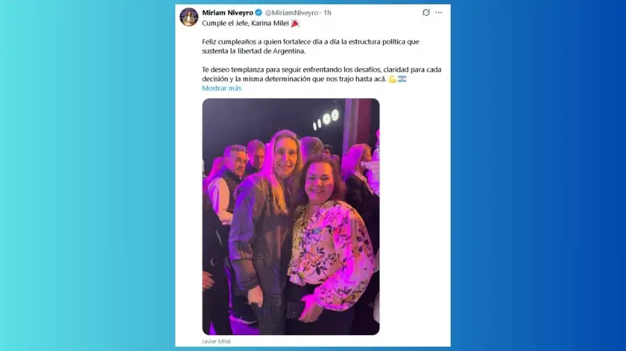 Saludo de cumplaños a Karina Milei de la diputada nacional Miriam Niveyro