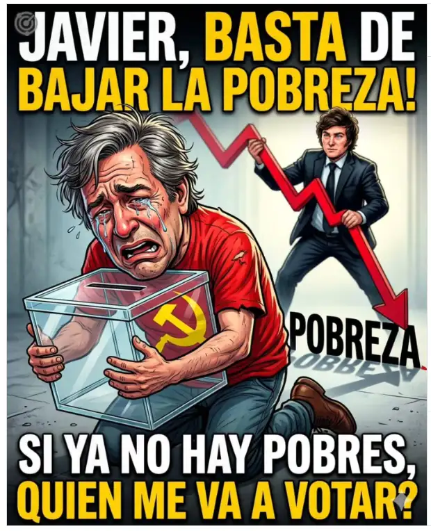 El posteo de Milei sobre la baja de la pobreza y el 'llanto' de alguien con remera del comunismo...