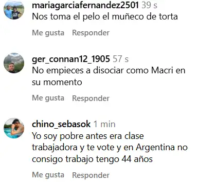 Algunas de las respuestas de IG al posteo de Milei festejando la baja de la pobreza.