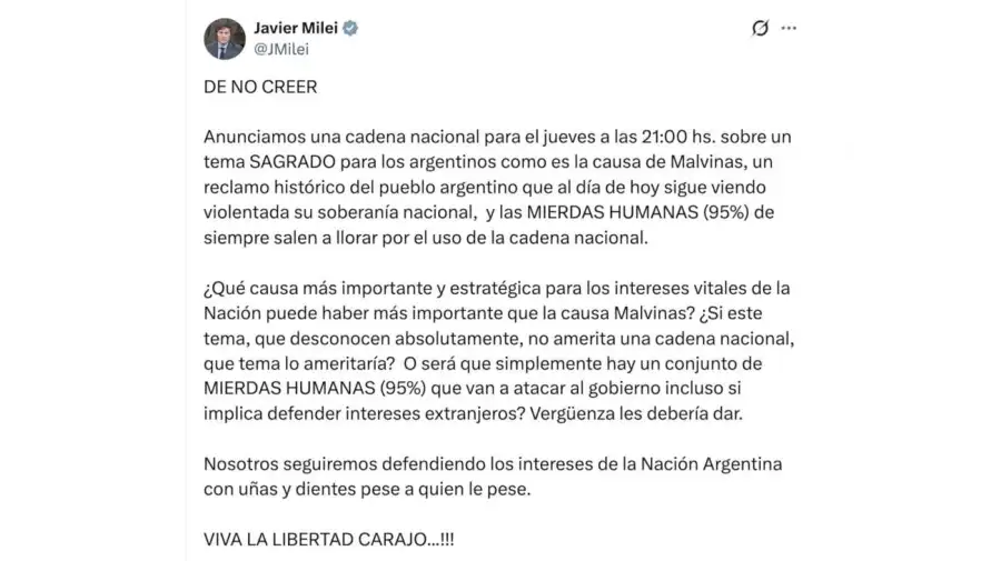 Javier Milei X 01092026