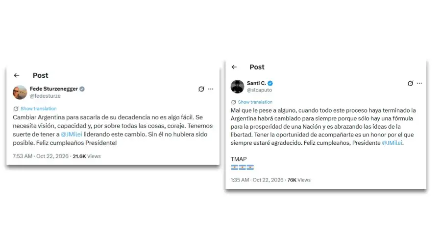 Posteos - Saludos por cumpleaños a Javier Milei